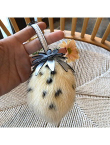 Fendi Mink Fur Strawberry Pom-Pom Bag Charm Light Yellow 2019