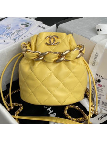 Chanel Shiny Lambskin Drawstring Bucket Bag AS2390 Yellow 2021