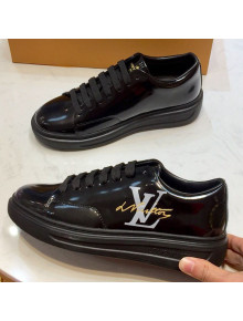 Louis Vuitton Time Out Patent Leather Oversized LV Sneakers Black 2019(For Women and Men)