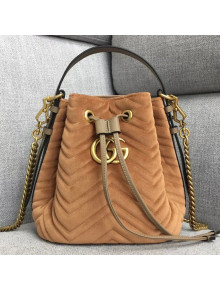 Gucci GG Marmont Quilted Velvet Bucket Bag 525081 Apricot 2018