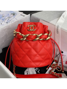 Chanel Shiny Lambskin Drawstring Bucket Bag AS2390 Red 2021