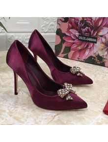 Dolce&Gabbana DG Silk Crystal Bow Pumps 10.5cm Burgundy 2021