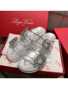 Roger Vivier Double Buckle Transparent Flat Slide Sandals White 2021