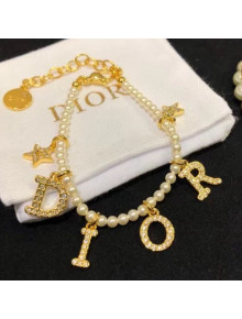 Dior Pearl Bracelet with Lettering Charm White/Gold 2021