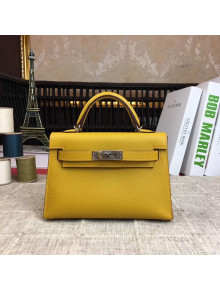 Hermes Mini Kelly 2 Handbag in Original Epsom Leather Yellow (Half Handmade) (SHW)