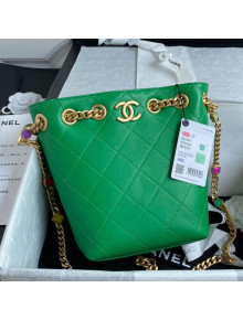 Chanel Quilted Lambskin Drawstring Bucket Bag AS2381 Green 2021