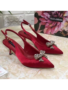 Dolce&Gabbana DG Silk Crystal Bow Slingback Pumps 6.5cm Red 2021