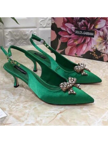 Dolce&Gabbana DG Silk Crystal Bow Slingback Pumps 6.5cm Green 2021