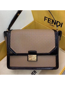 Fendi Kan U Large Embossed Corners Perforated Leather Flap Bag Khaki 2019