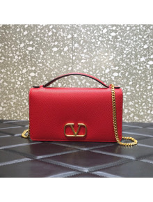 Valentino VLogo Grained Calfskin Chain Wallet/Mini Bag Red 2022 068