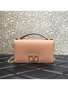 Valentino VLogo Grained Calfskin Chain Wallet/Mini Bag Nude 2022 068