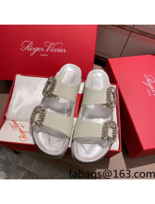 Roger Vivier Double Buckle Leather Flat Slide Sandals White 2021