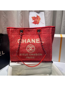 Chanel Deauville Mixed Fibers Medium Shopping Bag A67001 Red 2021