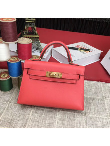 Hermes Mini Kelly 2 Handbag in Original Epsom Leather Watermelon Red(Half Handmade)