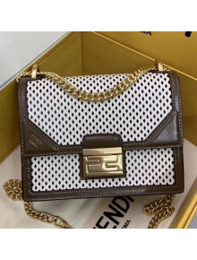 Fendi Kan U Small Embossed Corners Perforated Leather Flap Bag White 2019