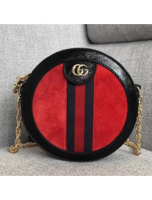 Gucci Suede Ophidia Mini Round Shoulder Bag 550618 Red/Black 2018