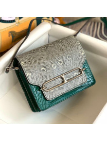 Hermes Sac Roulis 18cm Bag in Lizard and Crocodile Embossed Calf Leather Green 2019