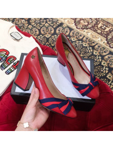 Gucci Leather Heel Pump with Web Bow Red 2019