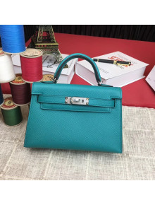 Hermes Mini Kelly 2 Handbag in Original Epsom Leather  Peacock Blue (Half Handmade)