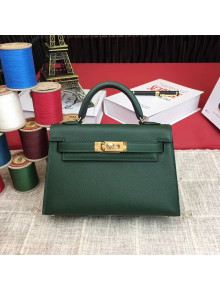 Hermes Mini Kelly 2 Handbag in Original Epsom Leather Deep Green (Half Handmade)