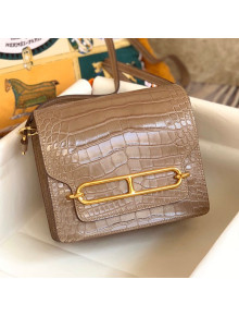 Hermes Sac Roulis 18cm Bag in Crocodile Embossed Calf Leather Beige 2019