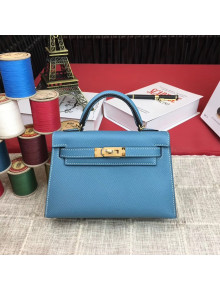 Hermes Mini Kelly 2 Handbag in Original Epsom Leather Blue 2 