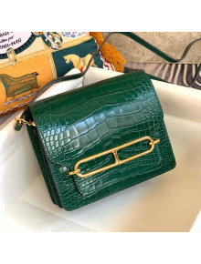 Hermes Sac Roulis 18cm Bag in Crocodile Embossed Calf Leather Green/Gold 2019