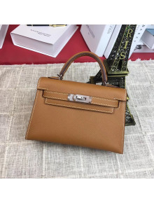 Hermes Mini Kelly 2 Handbag in Original Epsom Leather Light Coffee (Half Handmade)