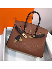 Hermes Bi-color Togo Leather Birkin 30/35cm Bag Caramel/Black(Gole-tone Hardware)