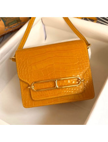 Hermes Sac Roulis 18cm Bag in Crocodile Embossed Calf Leather Yellow 2019