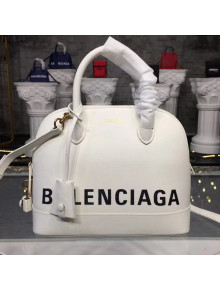 Balen...ga Logo Grained Calfskin Ville Top Handle Bag S White 2018