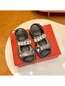 Gucci Flat Leather and Mesh Sandal 549909 Black/Yellow 2019(For Women and Men)