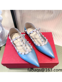 Valentino Rockstud Matte Leather Ballet Flat Blue 2021