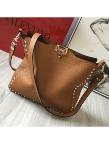 Valentino Small Grainy Calfskin Leather Rockstud Hobo Bag 50031L Brown 2020