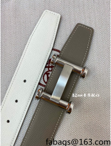 Hermes Epsom Reversible Leather Belt 3.2cm with H Buckle Grey/White/Silver 2021 50