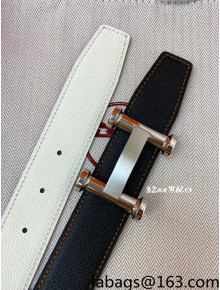 Hermes Epsom Reversible Leather Belt 3.2cm with H Buckle Black/White/Silver 2021 52