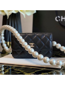 Chanel Quilted Calfskin Belt Bag with Pearl Strap Black 2021