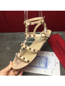 Valentino Calfskin Rockstud Flat Sandal Nude 2017