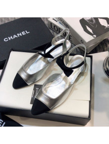 Chanel Lambskin Flat Mary Janes Slingback with Bow G36361 Silver 2021