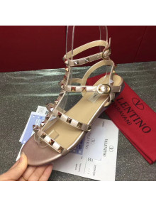 Valentino Calfskin Rockstud Flat Sandal Champagne 2017