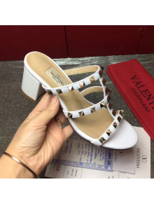 Valentino Lambskin Rockstud Slide-on Sandal 6.5CM Heel White 2017