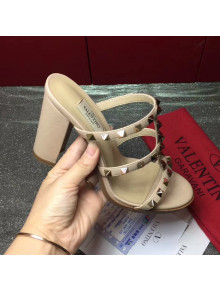 Valentino Garavari Lambskin Rockstud Slide-on Sandal 9.5CM Heel Nude 2017