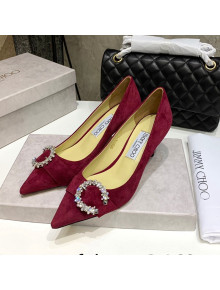 Jimmy Choo Love Buckle Suede Pumps 6.5/8.5cm Burgundy 2022