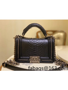 Chanel Pythonskin Leather Small Boy Flap bag with Top Handle and Chain Black/Aged Silver 2022 