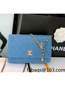 Chanel Denim Wallet on Chain WOC with Ball AP1450 Denim Blue 2022 