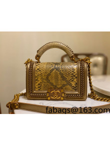 Chanel Pythonskin Leather Small Boy Flap bag with Top Handle and Chain Gold Leather 2022 