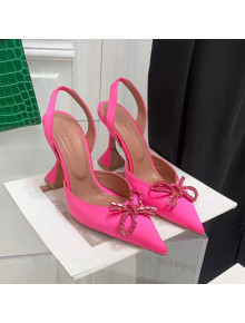 Amina Muaddi Silk High Heel Open Pumps 9.5cm Hot Pink 2022 032443