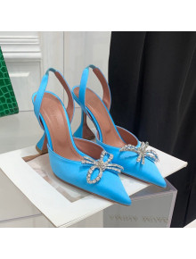 Amina Muaddi Silk High Heel Open Pumps 9.5cm Sky Blue 2022 032444