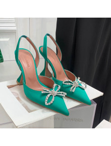 Amina Muaddi Silk High Heel Open Pumps 9.5cm Green 2022 032445