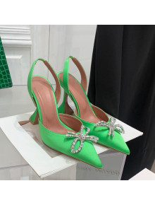 Amina Muaddi Silk High Heel Open Pumps 9.5cm Bright Green 2022 032449